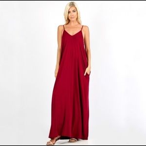 Cabernet Pocket V-Neck Tank Maxi Dress